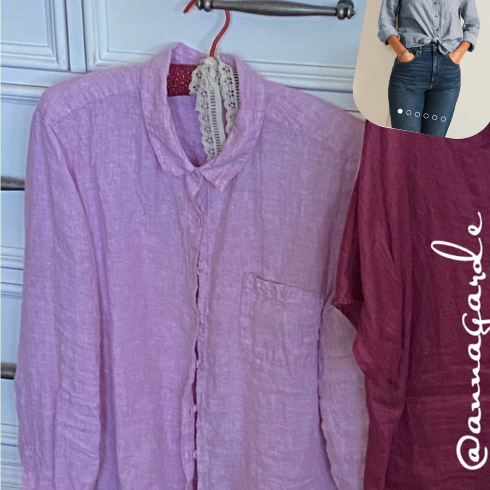 ‘Raspberry heather’  100%  linen blouse, breathable, luxurious style